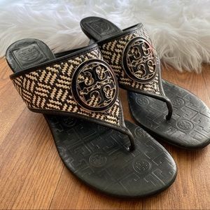 Tory Burch Fete Raffia Woven Kitten heels Size